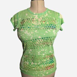 bright green y2k bleached rainbow hearts t-shirt L